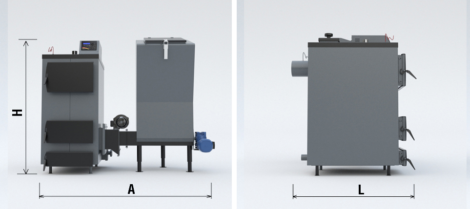 Габаритні розміри котла DOZAMEX AKO BIO-40
